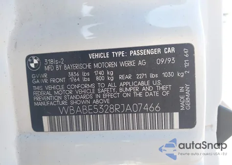 1994 BMW 318 Is from USA, damaged, VIN WBABE5328RJA07466